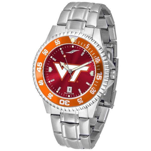 Virginia Tech Hokies Mens Competitor AnoChrome Steel Band Watch w/ Colored Bezel-Watch-Suntime-Top Notch Gift Shop