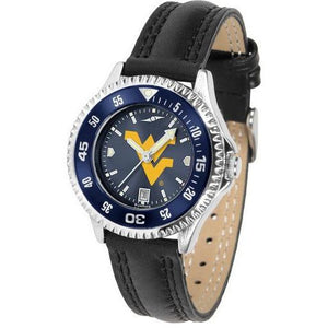 West Virginia Mountaineers Ladies Competitor Ano Poly/Leather Band Watch w/ Colored Bezel-Watch-Suntime-Top Notch Gift Shop