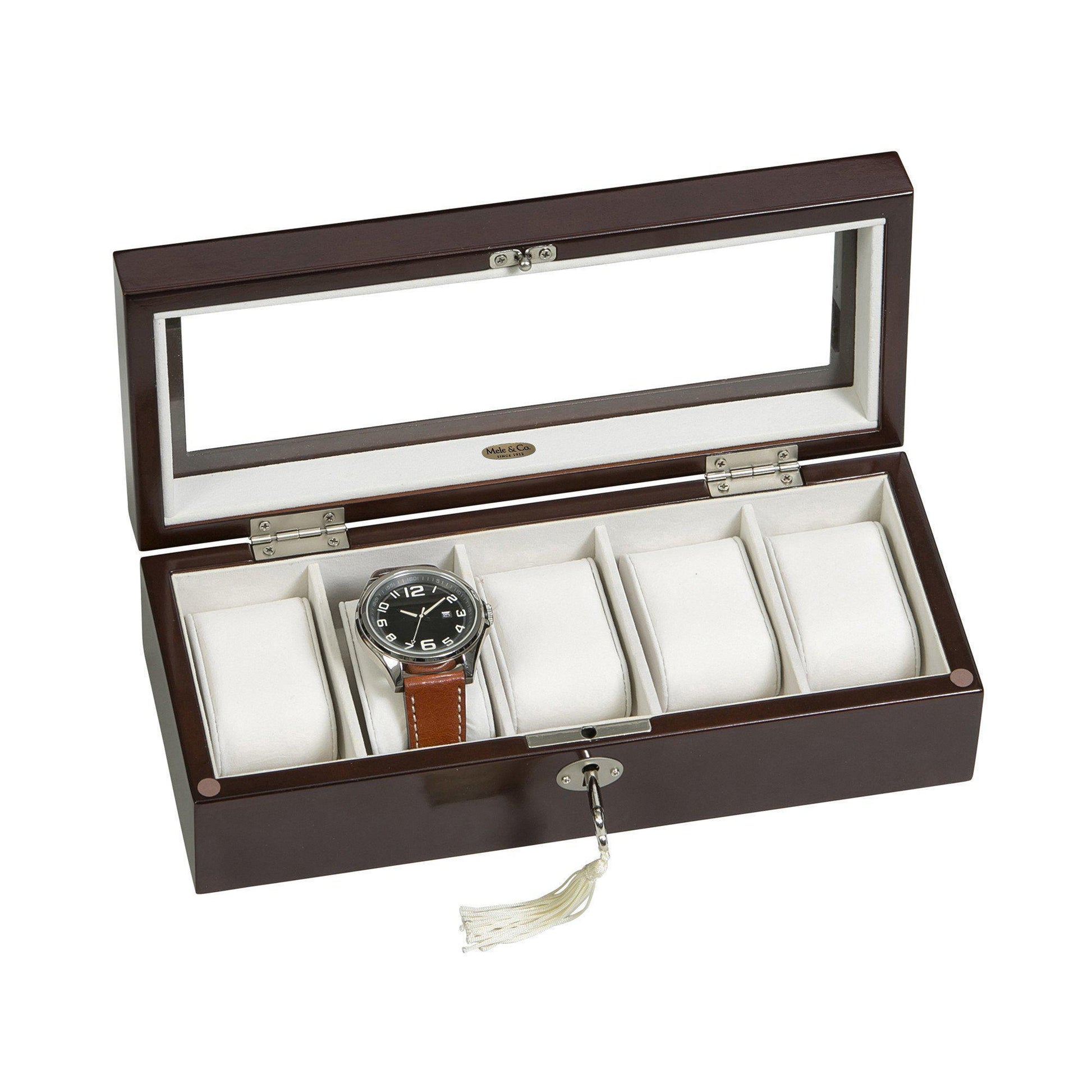 Macon Glass Top Wooden Watch Box in Mahogany Finish-Watch Box-Mele & Co.-Top Notch Gift Shop