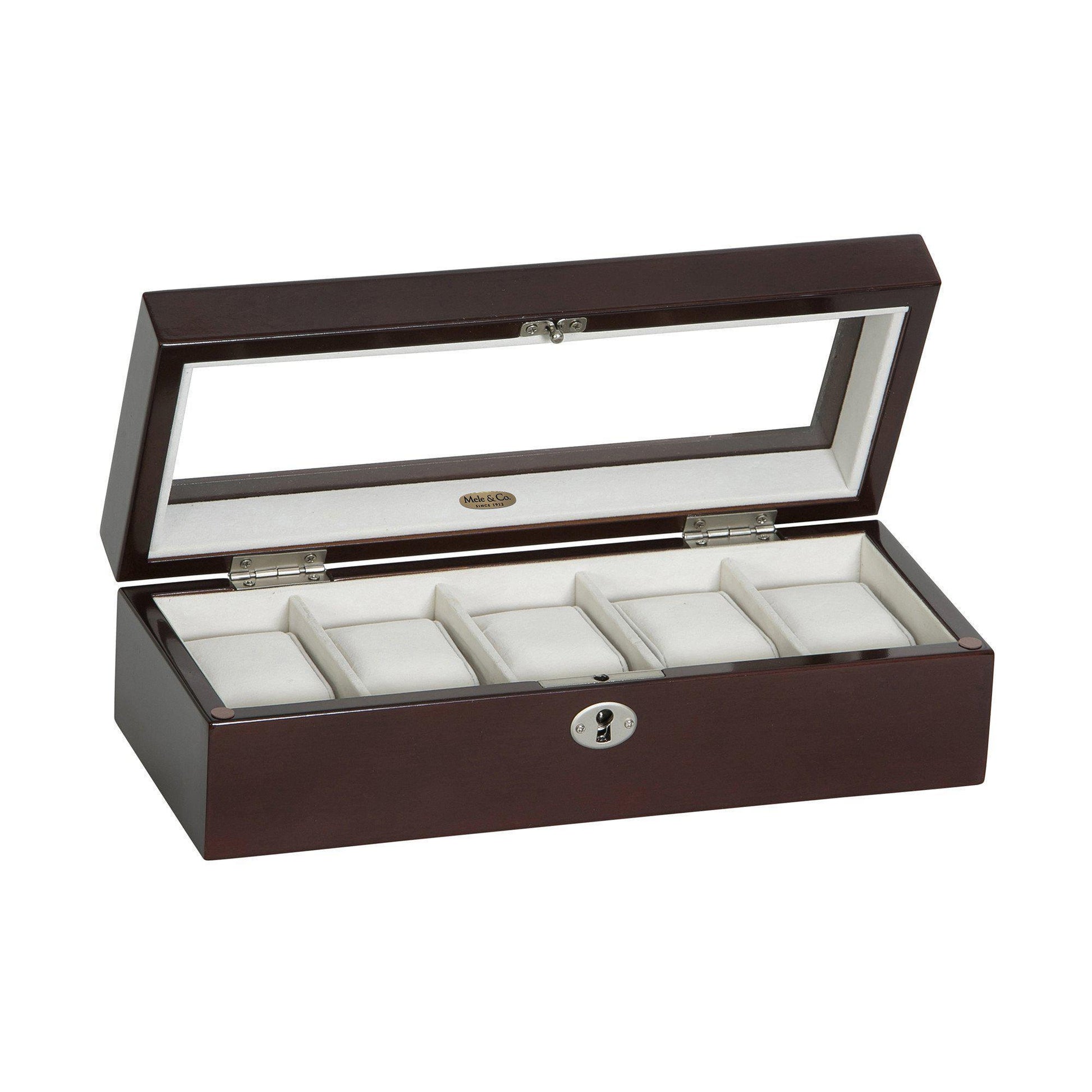 Macon Glass Top Wooden Watch Box in Mahogany Finish-Watch Box-Mele & Co.-Top Notch Gift Shop