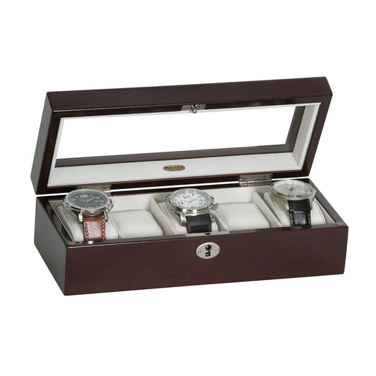 Macon Glass Top Wooden Watch Box in Mahogany Finish-Watch Box-Mele & Co.-Top Notch Gift Shop