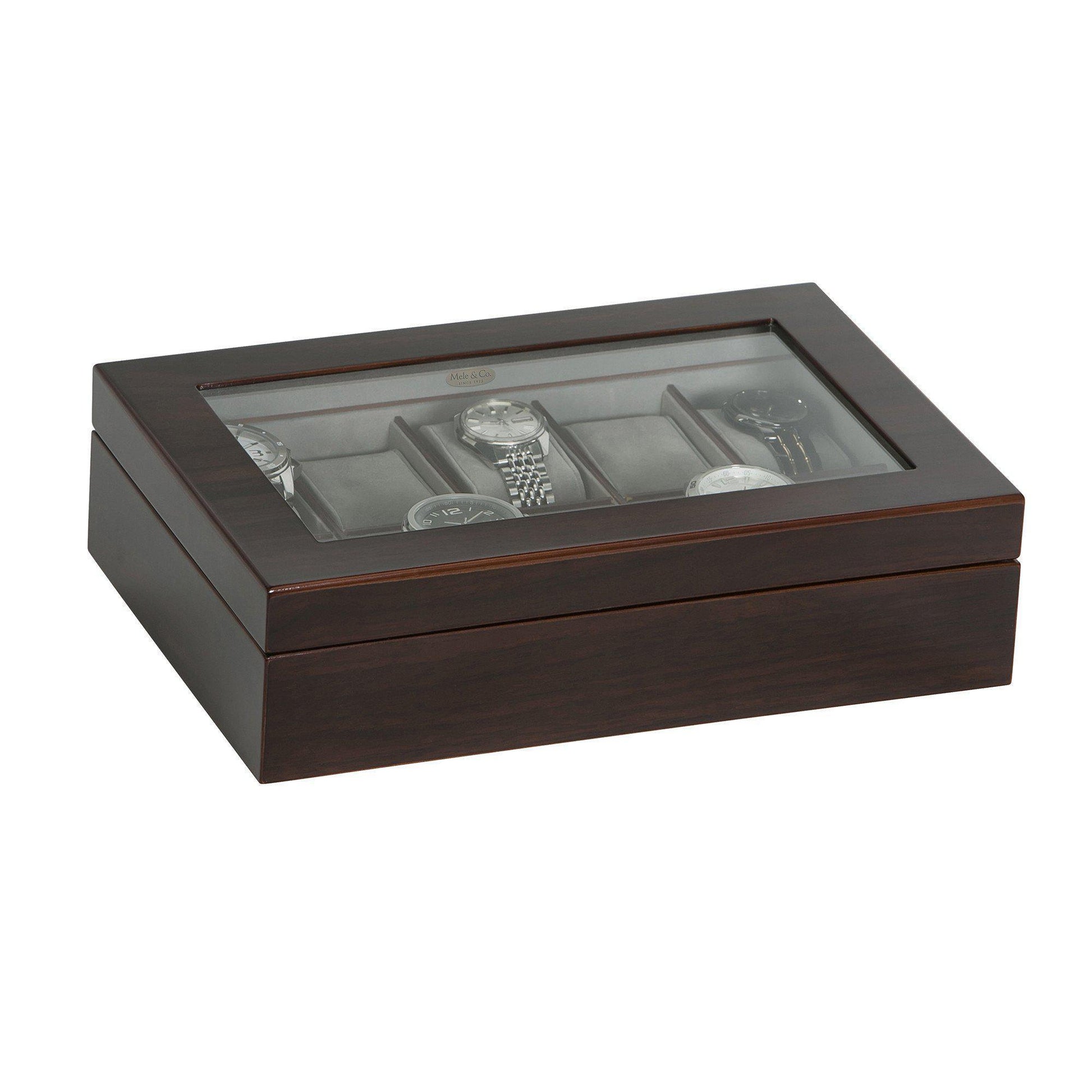 Hudson Glass Top Wooden Watch Box in Mahogany Finish-Watch Box-Mele & Co.-Top Notch Gift Shop