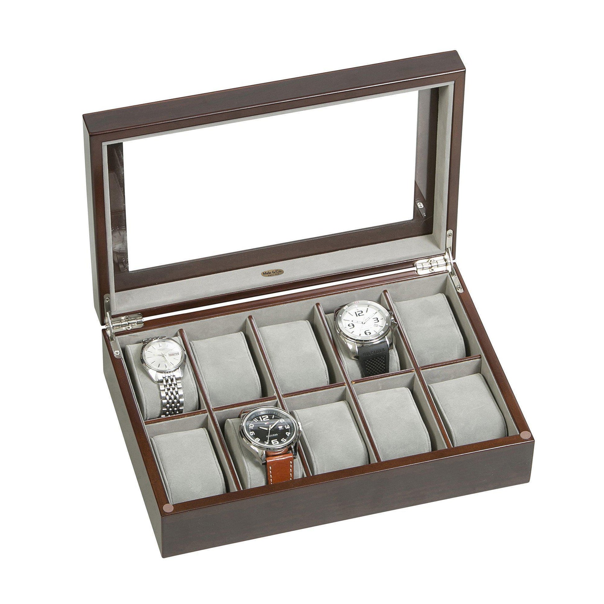 Hudson Glass Top Wooden Watch Box in Mahogany Finish-Watch Box-Mele & Co.-Top Notch Gift Shop