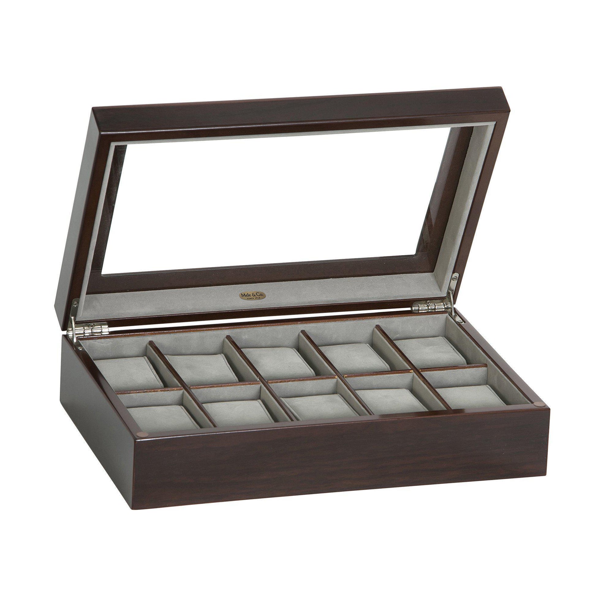 Hudson Glass Top Wooden Watch Box in Mahogany Finish-Watch Box-Mele & Co.-Top Notch Gift Shop