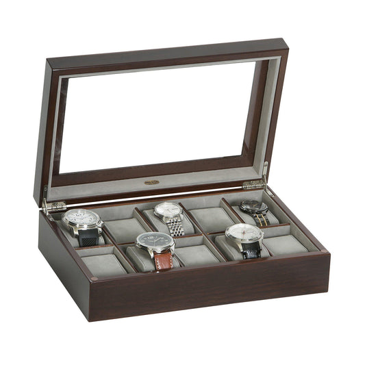 Hudson Glass Top Wooden Watch Box in Mahogany Finish-Watch Box-Mele & Co.-Top Notch Gift Shop