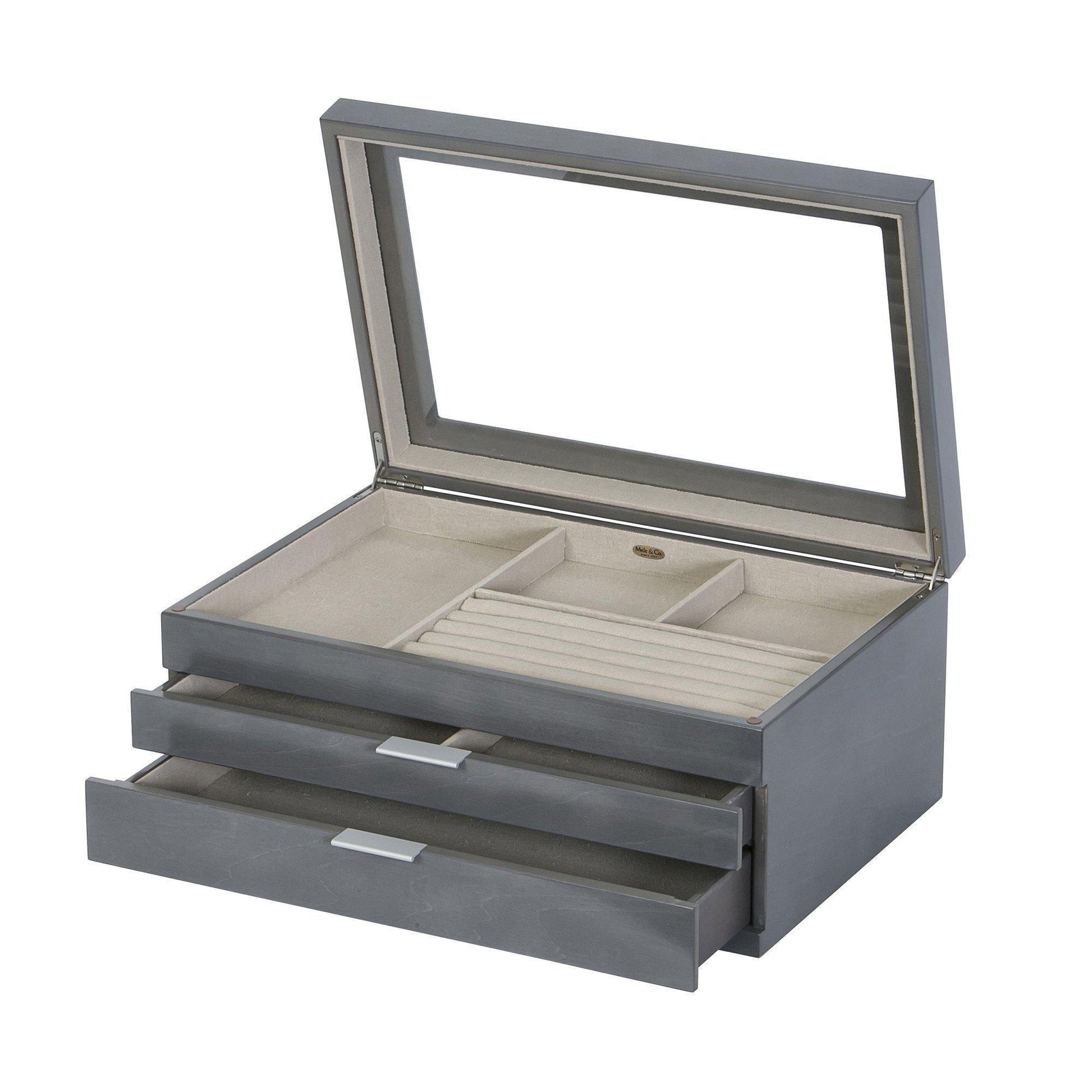 Misty Glass Top Wooden Jewelry Box in Oceanside Grey Finish-Watch Box-Mele & Co.-Top Notch Gift Shop