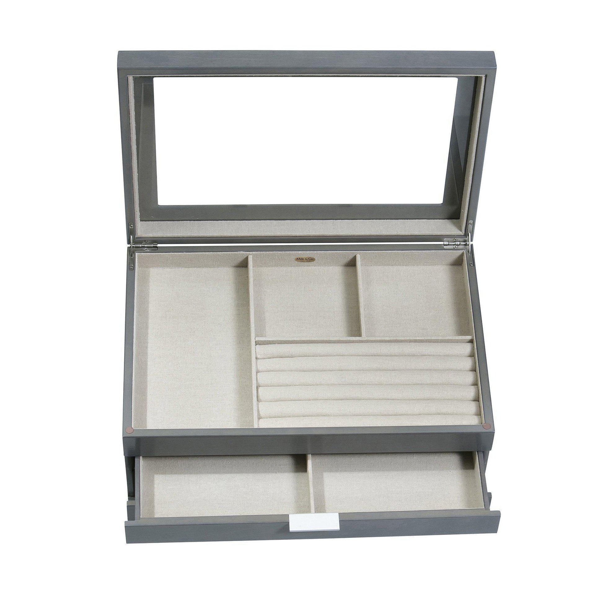 Misty Glass Top Wooden Jewelry Box in Oceanside Grey Finish-Watch Box-Mele & Co.-Top Notch Gift Shop