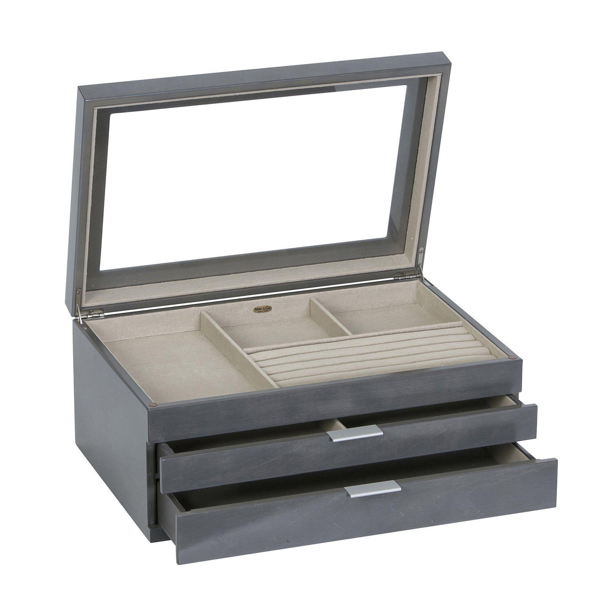 Misty Glass Top Wooden Jewelry Box in Oceanside Grey Finish-Watch Box-Mele & Co.-Top Notch Gift Shop