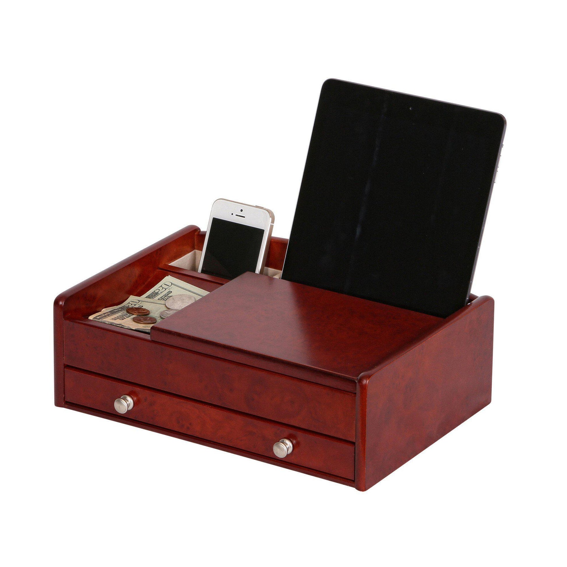 Davin Men's Dresser Top Valet in Dark Burlwood Walnut Finish-Valet-Mele & Co.-Top Notch Gift Shop