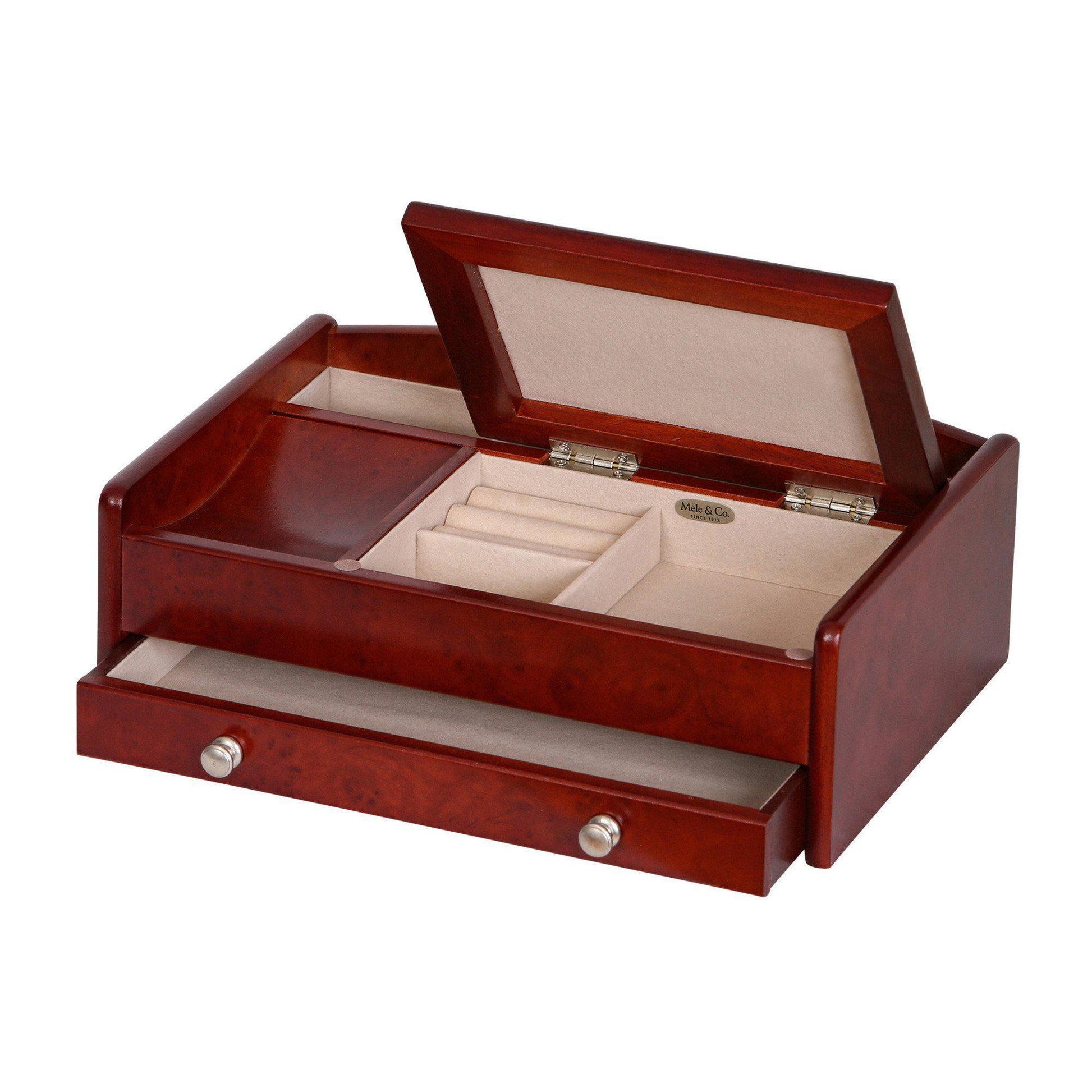 Davin Men's Dresser Top Valet in Dark Burlwood Walnut Finish-Valet-Mele & Co.-Top Notch Gift Shop