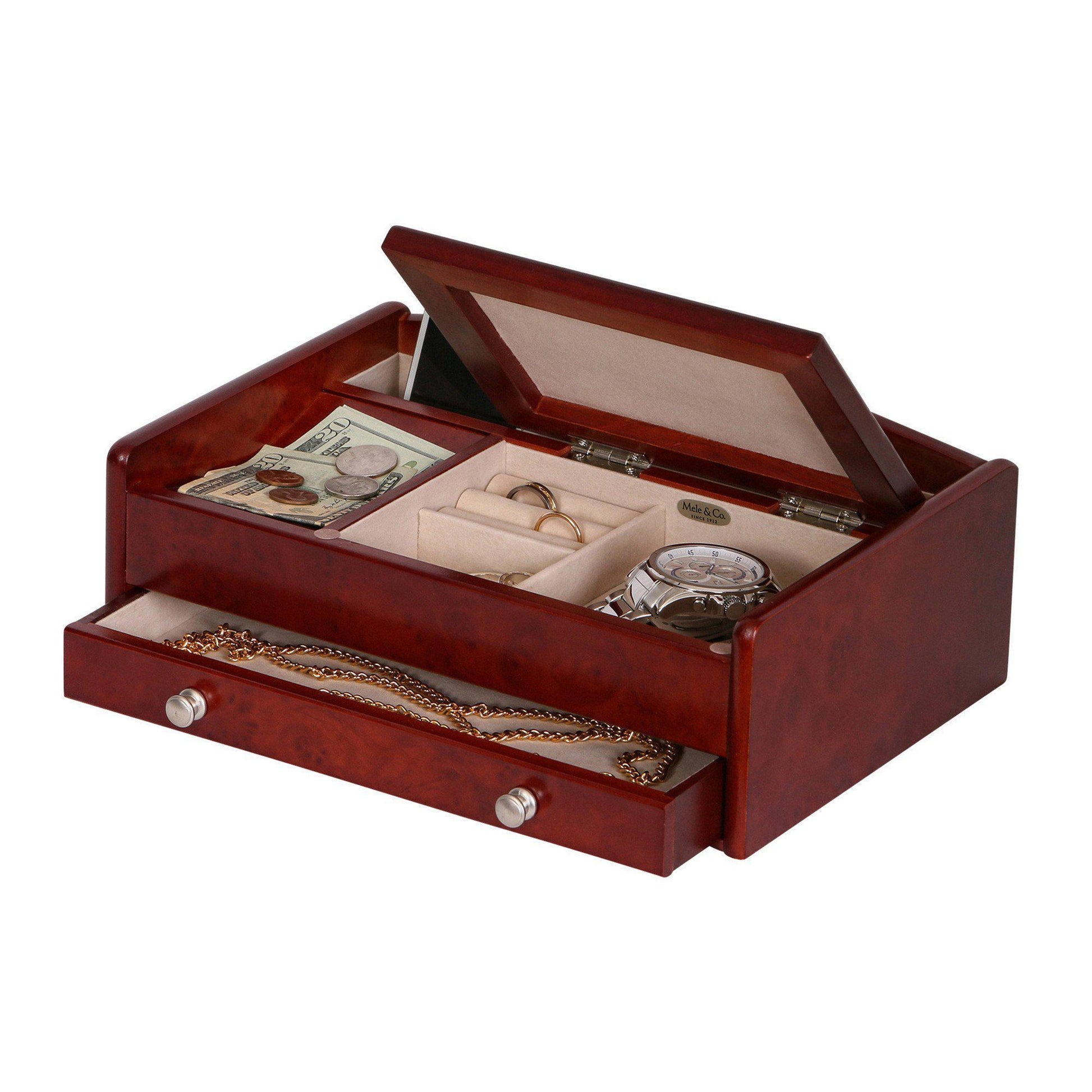 Davin Men's Dresser Top Valet in Dark Burlwood Walnut Finish-Valet-Mele & Co.-Top Notch Gift Shop