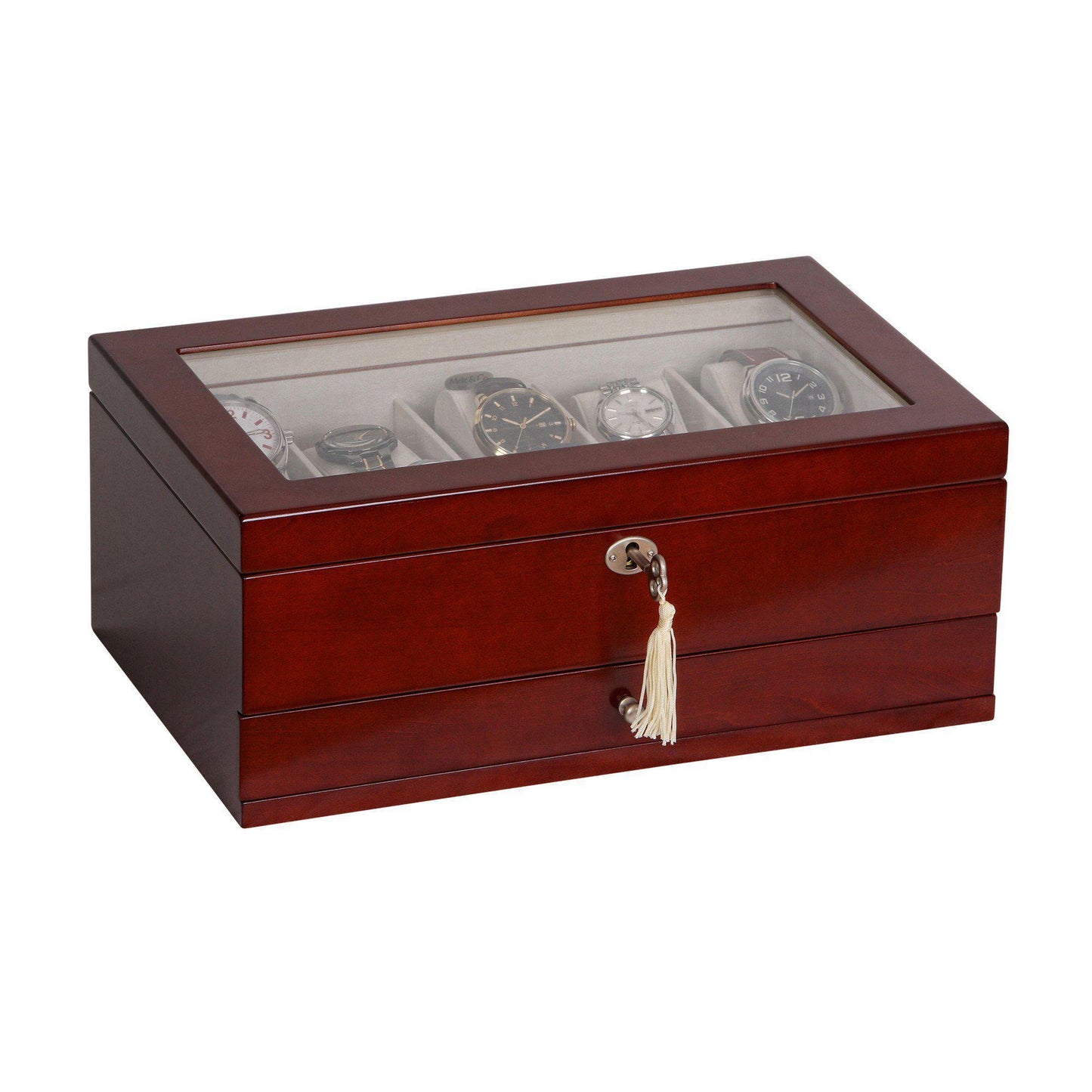 Christo Glass Top Wooden Watch Box in Walnut Finish-Watch Box-Mele & Co.-Top Notch Gift Shop