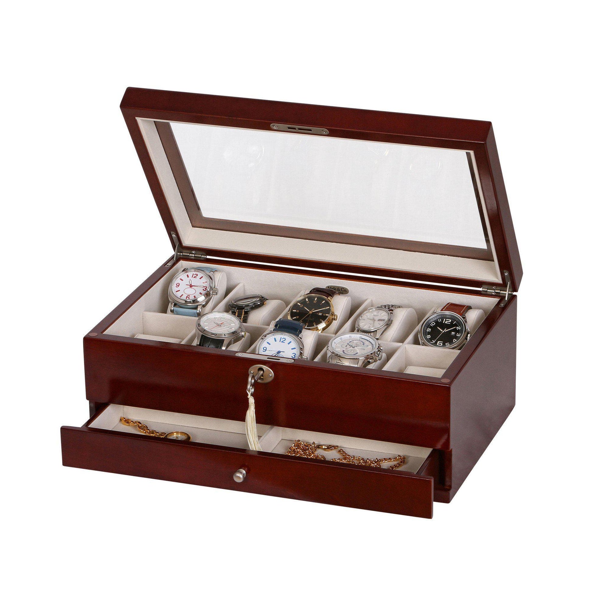 Christo Glass Top Wooden Watch Box in Walnut Finish-Watch Box-Mele & Co.-Top Notch Gift Shop