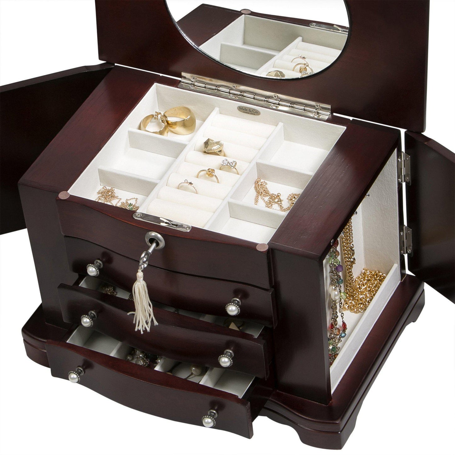 Rita - Locking Jewelry Box with Pearl Pulls in Cherry-Jewelry Box-Mele & Co.-Top Notch Gift Shop