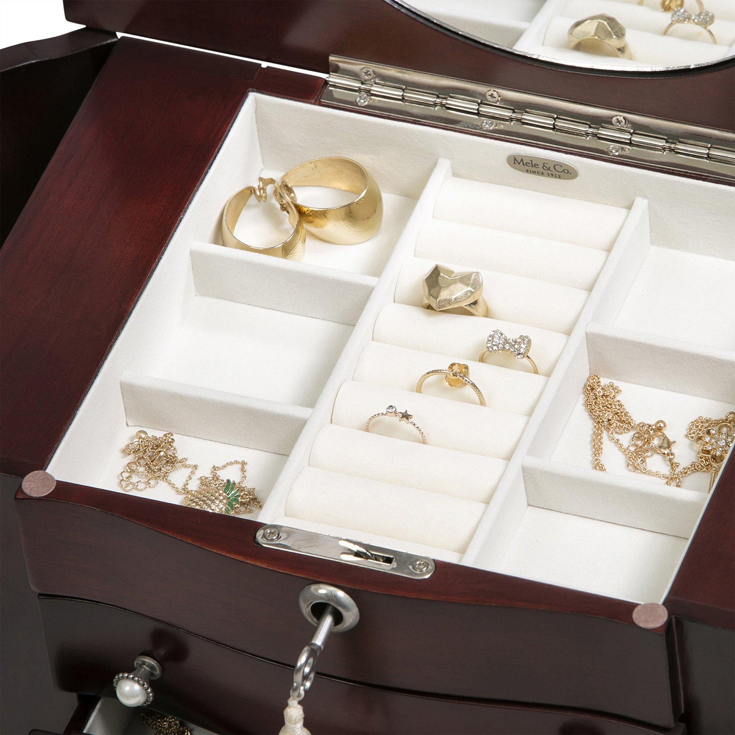 Rita - Locking Jewelry Box with Pearl Pulls in Cherry-Jewelry Box-Mele & Co.-Top Notch Gift Shop