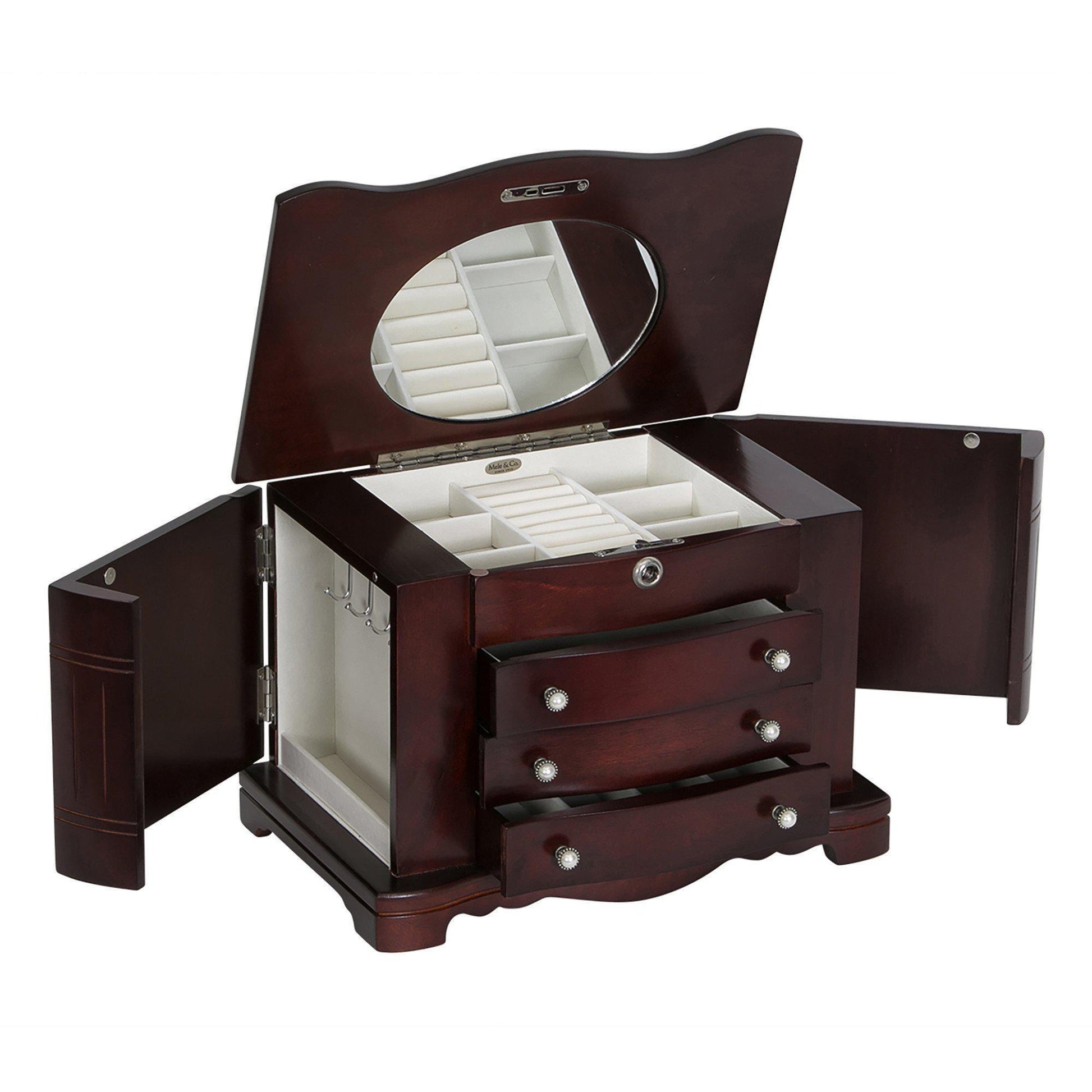 Rita - Locking Jewelry Box with Pearl Pulls in Cherry-Jewelry Box-Mele & Co.-Top Notch Gift Shop