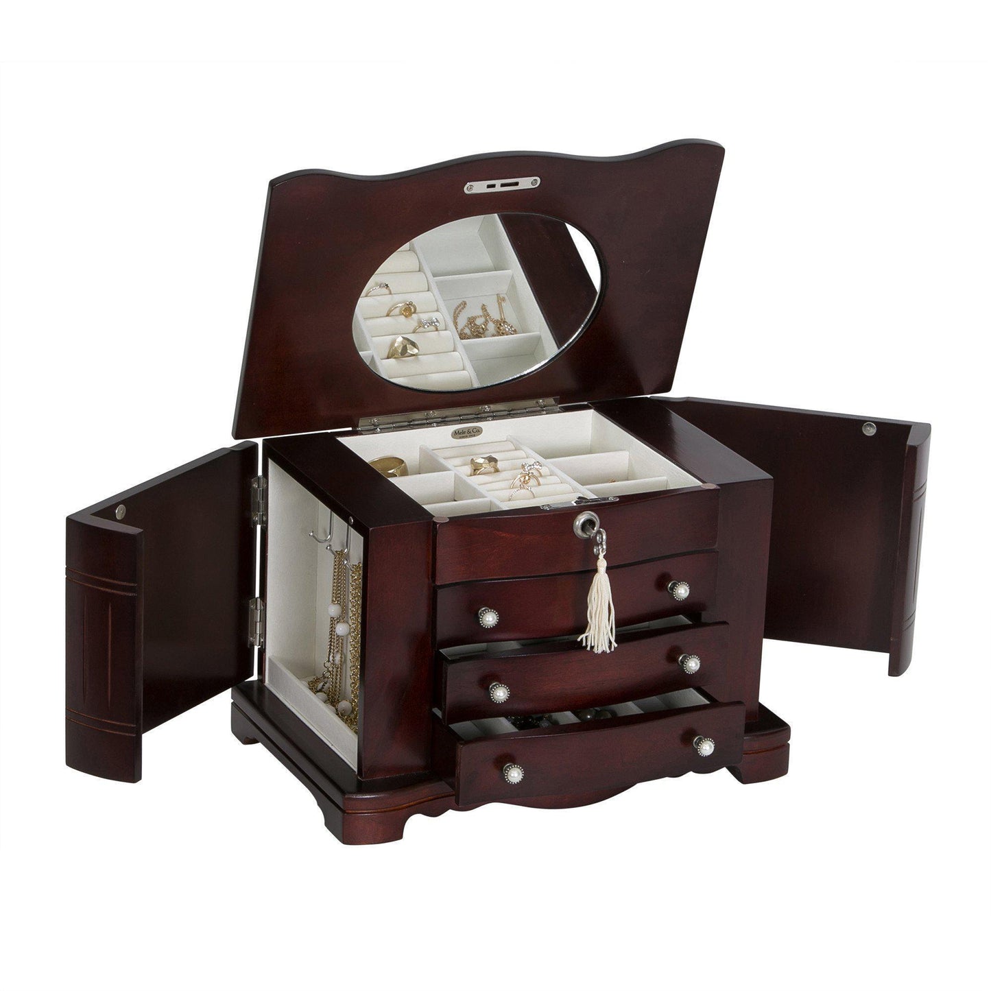 Rita - Locking Jewelry Box with Pearl Pulls in Cherry-Jewelry Box-Mele & Co.-Top Notch Gift Shop