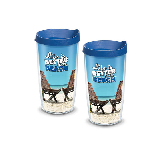 Life is Better at the Beach 16 oz. Tervis Tumbler with Lid - (Set of 2)-Tumbler-Tervis-Top Notch Gift Shop