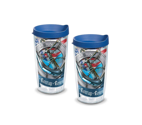Navy Anchor 16 oz. Tervis Tumbler with Lid - (Set of 2)-Tumbler-Tervis-Top Notch Gift Shop