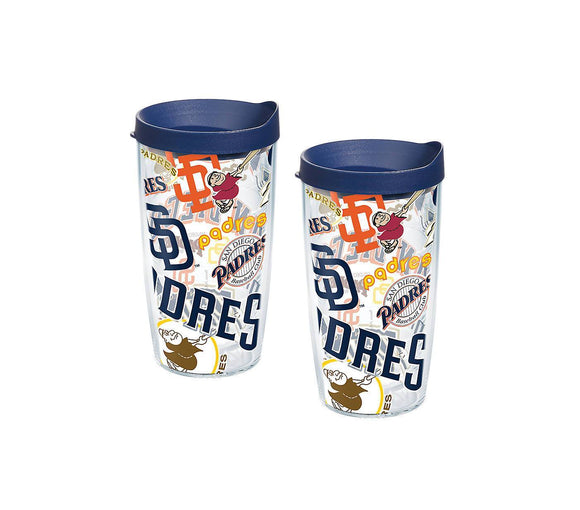 San Diego Padres All Over 16 oz. Tervis Tumbler with Lid - (Set of 2)-Tumbler-Tervis-Top Notch Gift Shop