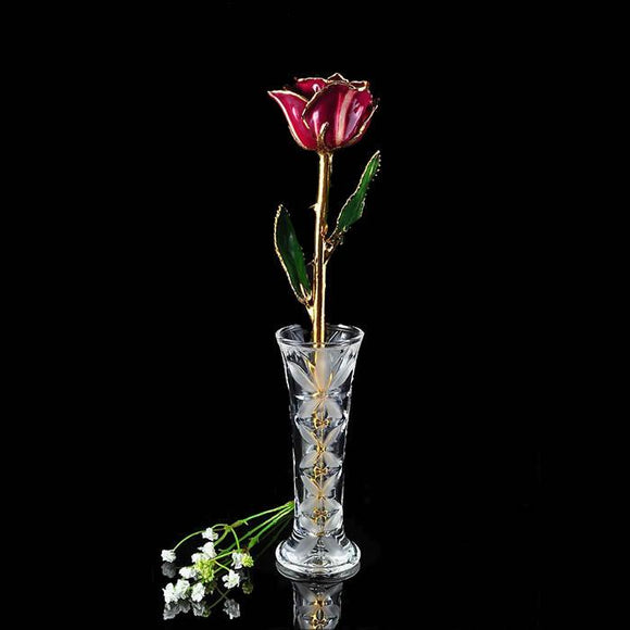24K Gold Tipped Abracadabra Rose with Crystal Vase-Gold Trimmed Rose-The Rose Lady-Top Notch Gift Shop