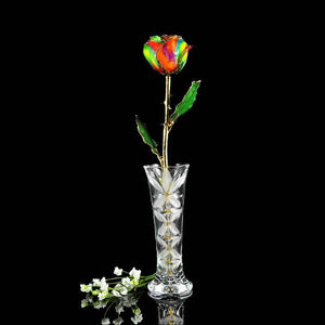 24K Gold Tipped Aurora Rainbow Rose with Crystal Vase-Gold Trimmed Rose-The Rose Lady-Top Notch Gift Shop