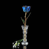 24K Gold Tipped Blue Rose with Crystal Vase-Gold Trimmed Rose-The Rose Lady-Top Notch Gift Shop