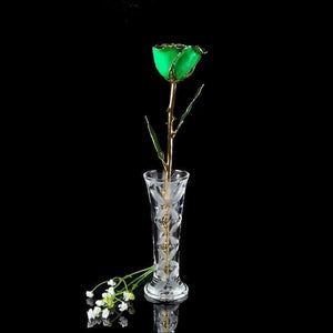 24K Gold Trimmed Green Rose with Crystal Vase-Gold Trimmed Rose-The Rose Lady-Top Notch Gift Shop