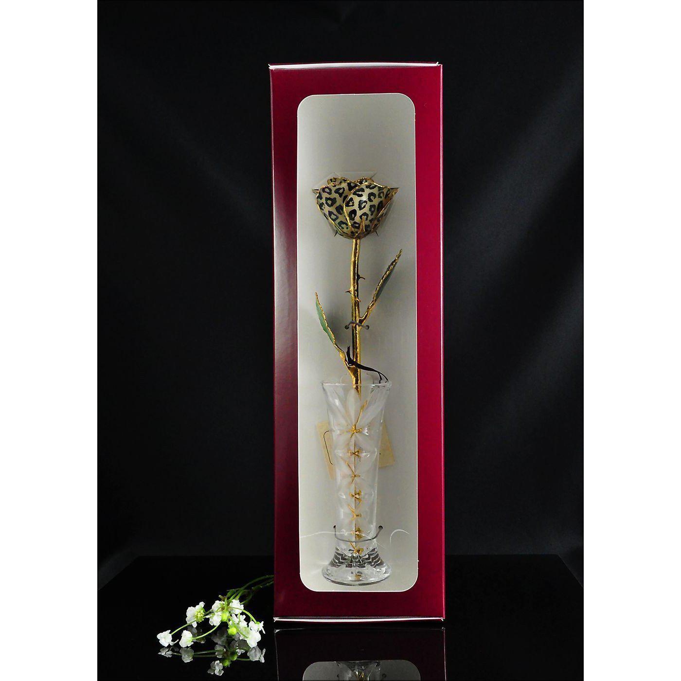 24K Gold Tipped Leopard Rose with Crystal Vase-Gold Trimmed Rose-The Rose Lady-Top Notch Gift Shop