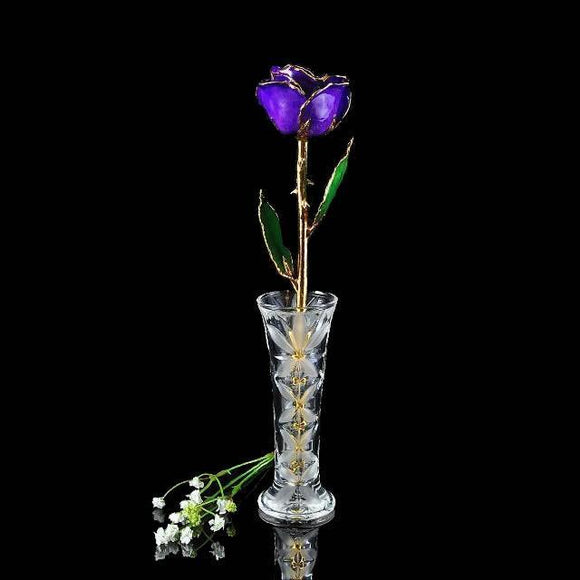 24K Gold Trimmed Lilac Rose with Crystal Vase-Gold Trimmed Rose-The Rose Lady-Top Notch Gift Shop