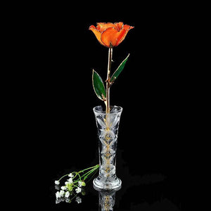 24K Gold Tipped Orange Rose with Crystal Vase-Gold Trimmed Rose-The Rose Lady-Top Notch Gift Shop