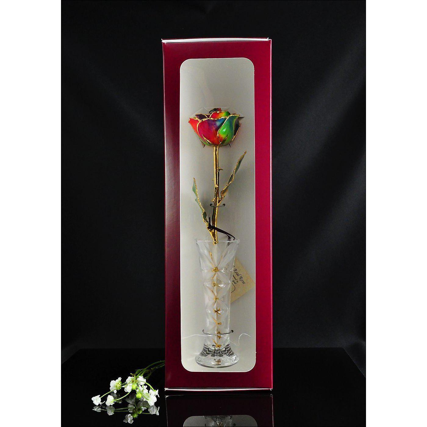 24K Gold Tipped Paradise Rose with Crystal Vase-Gold Trimmed Rose-The Rose Lady-Top Notch Gift Shop