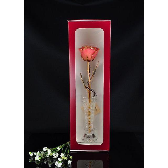 24K Gold Tipped Pink Rose with Crystal Vase-Gold Trimmed Rose-The Rose Lady-Top Notch Gift Shop