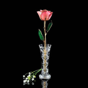 24K Gold Tipped Pink Rose with Crystal Vase-Gold Trimmed Rose-The Rose Lady-Top Notch Gift Shop