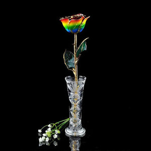 24K Gold Tipped Rainbow Rose with Crystal Vase-Gold Trimmed Rose-The Rose Lady-Top Notch Gift Shop