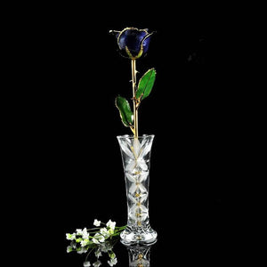 24K Gold Trimmed Twilight Blue Rose with Crystal Vase-Gold Trimmed Rose-The Rose Lady-Top Notch Gift Shop