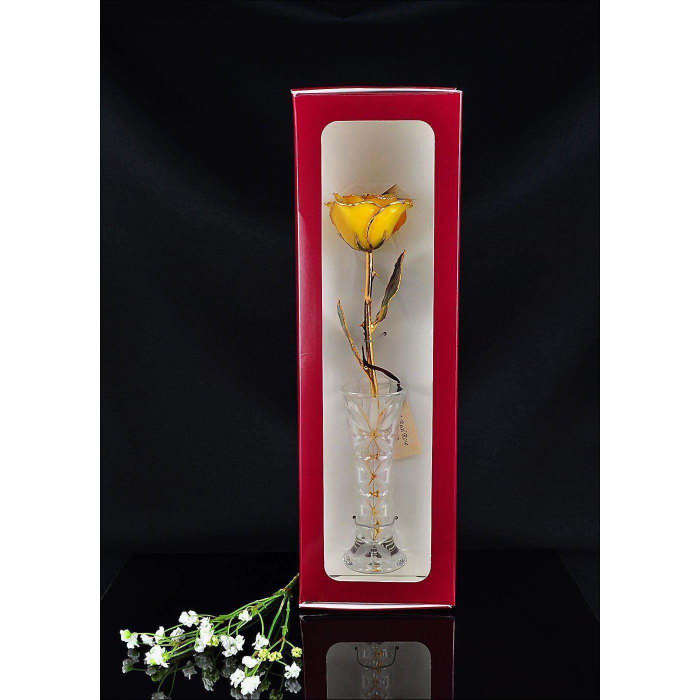 24K Gold Tipped Yellow Rose with Crystal Vase-Gold Trimmed Rose-The Rose Lady-Top Notch Gift Shop