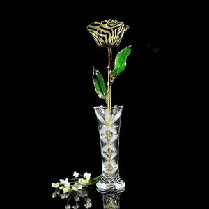 24K Gold Tipped Zebra Rose with Crystal Vase-Gold Trimmed Rose-The Rose Lady-Top Notch Gift Shop