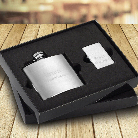 Brushed Flask and Lighter Personalized Gift Set-Flask-JDS Marketing-Top Notch Gift Shop