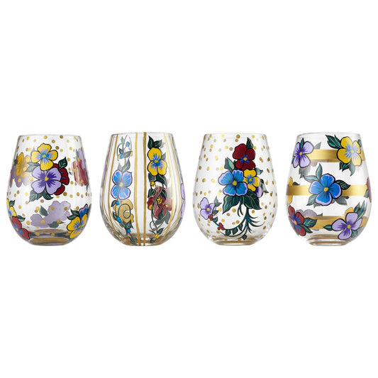 Pansy Stemless Wine Glasses by Lolita - Set of 4-Stemless Wine Glass-Designs by Lolita® (Enesco)-Top Notch Gift Shop