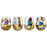 Pansy Stemless Wine Glasses by Lolita - Set of 4-Stemless Wine Glass-Designs by Lolita® (Enesco)-Top Notch Gift Shop