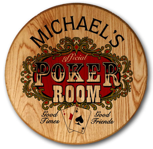 Poker Room Barrel Head Sign - Personalized-Barrel Sign-1000 Oaks Barrel-Top Notch Gift Shop