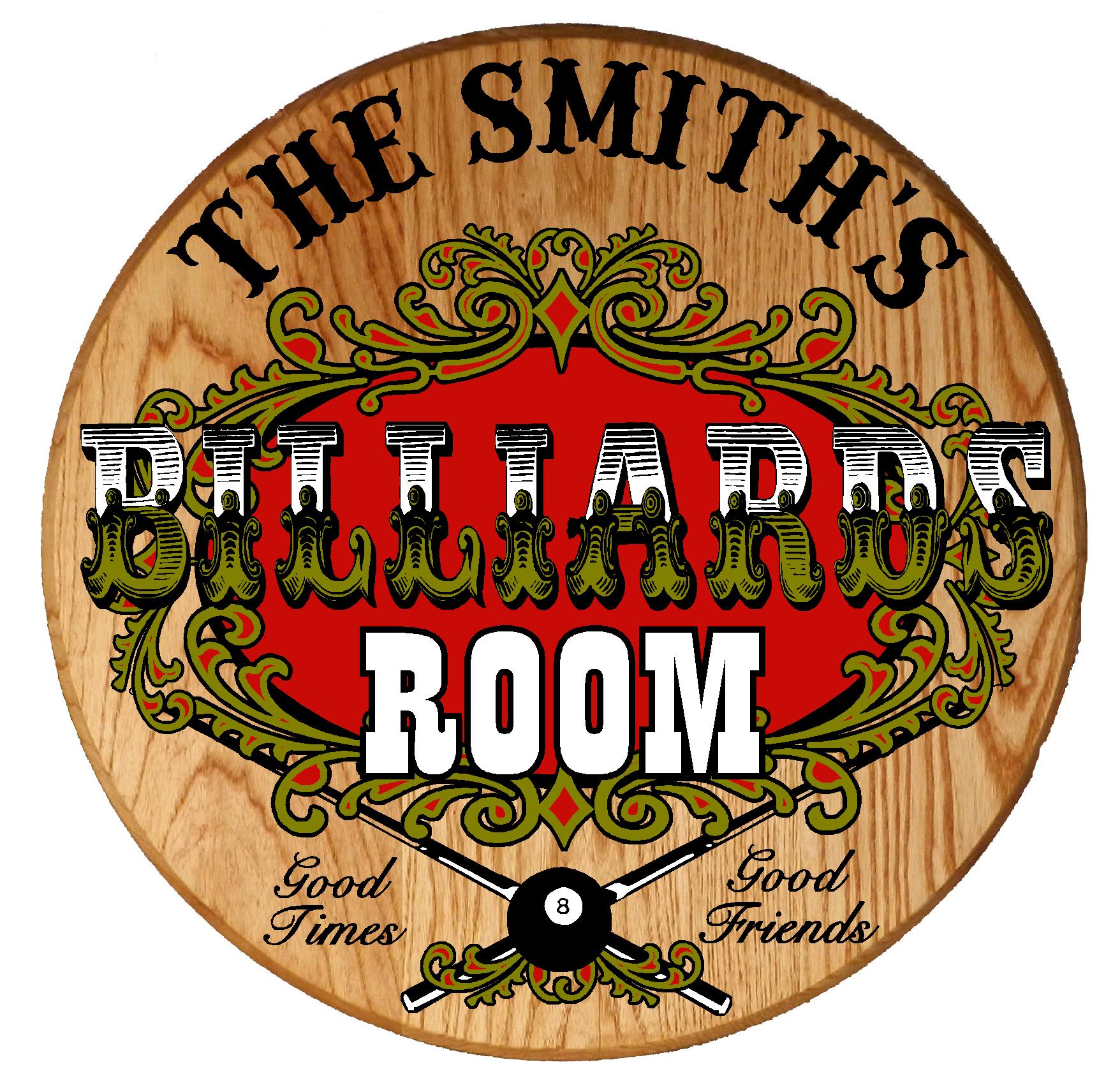 Billiard Room Barrel Head Sign - Personalized-Barrel Sign-1000 Oaks Barrel-Top Notch Gift Shop