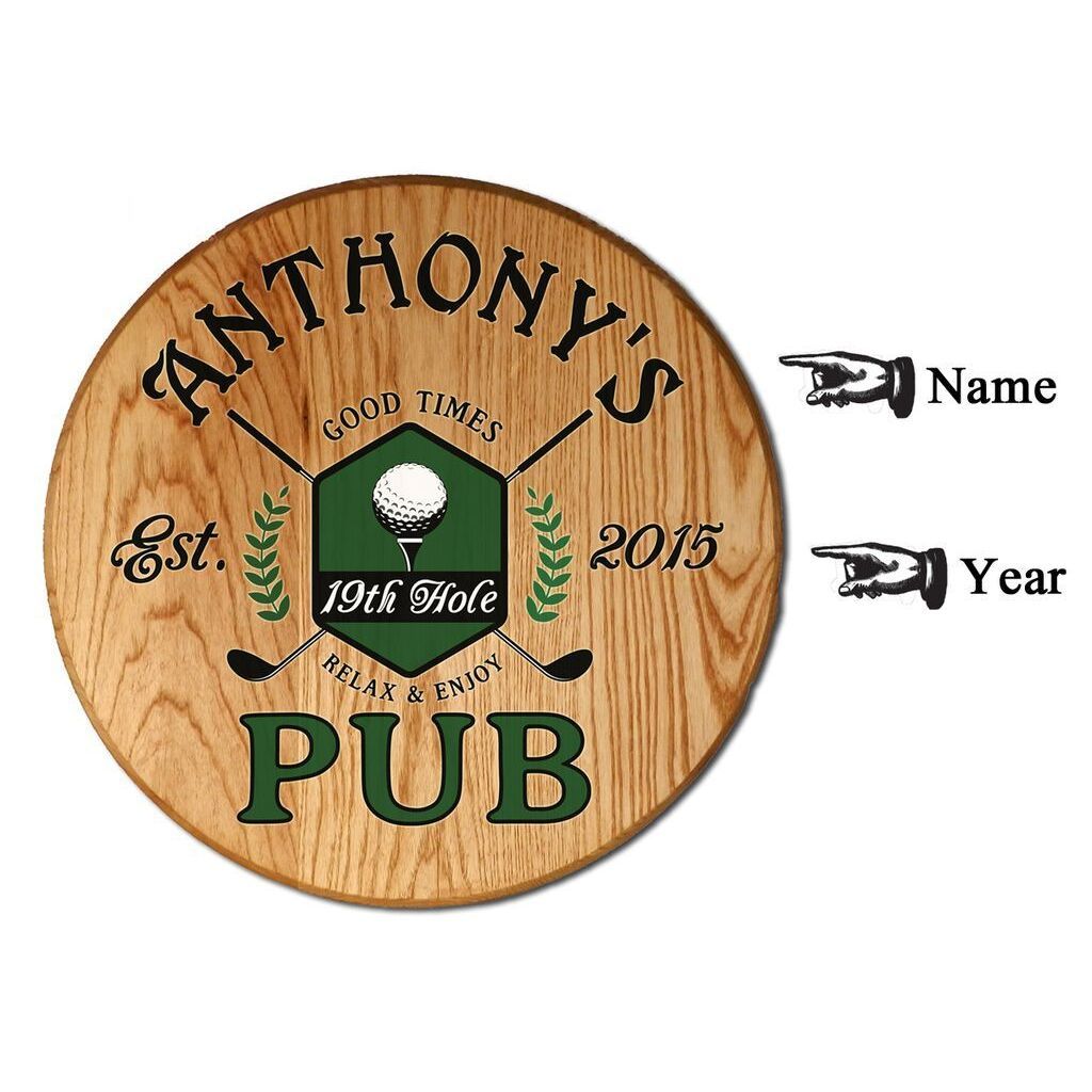 19th Hole Pub Barrel Head Sign - Personalized-Barrel Sign-1000 Oaks Barrel-Top Notch Gift Shop