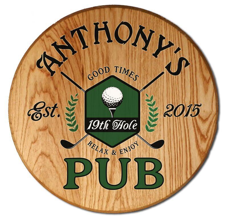 19th Hole Pub Barrel Head Sign - Personalized-Barrel Sign-1000 Oaks Barrel-Top Notch Gift Shop