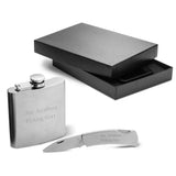 6oz Stainless Steel Flask & Lock Back Knife Personalized Gift Set-Flask-JDS Marketing-Top Notch Gift Shop