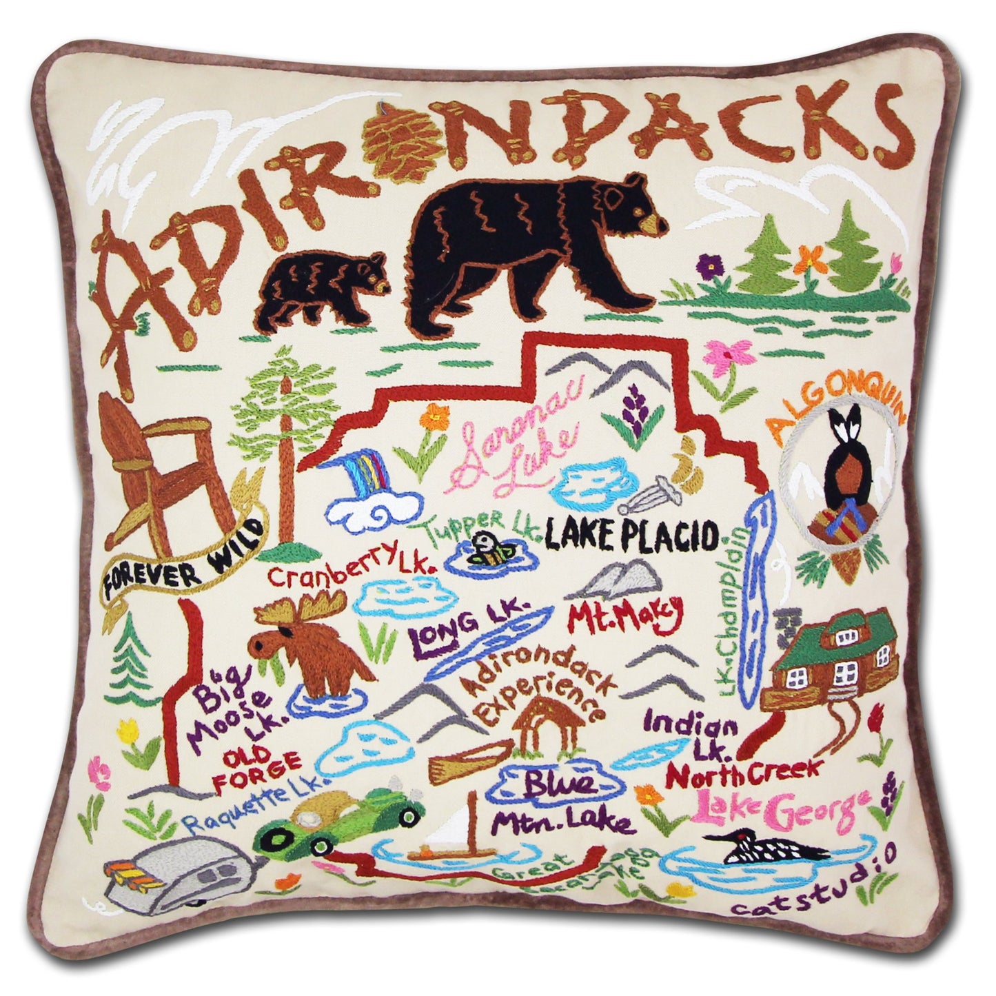 Adirondacks National Park Hand Embroidered CatStudio Pillow-Pillow-CatStudio-Top Notch Gift Shop