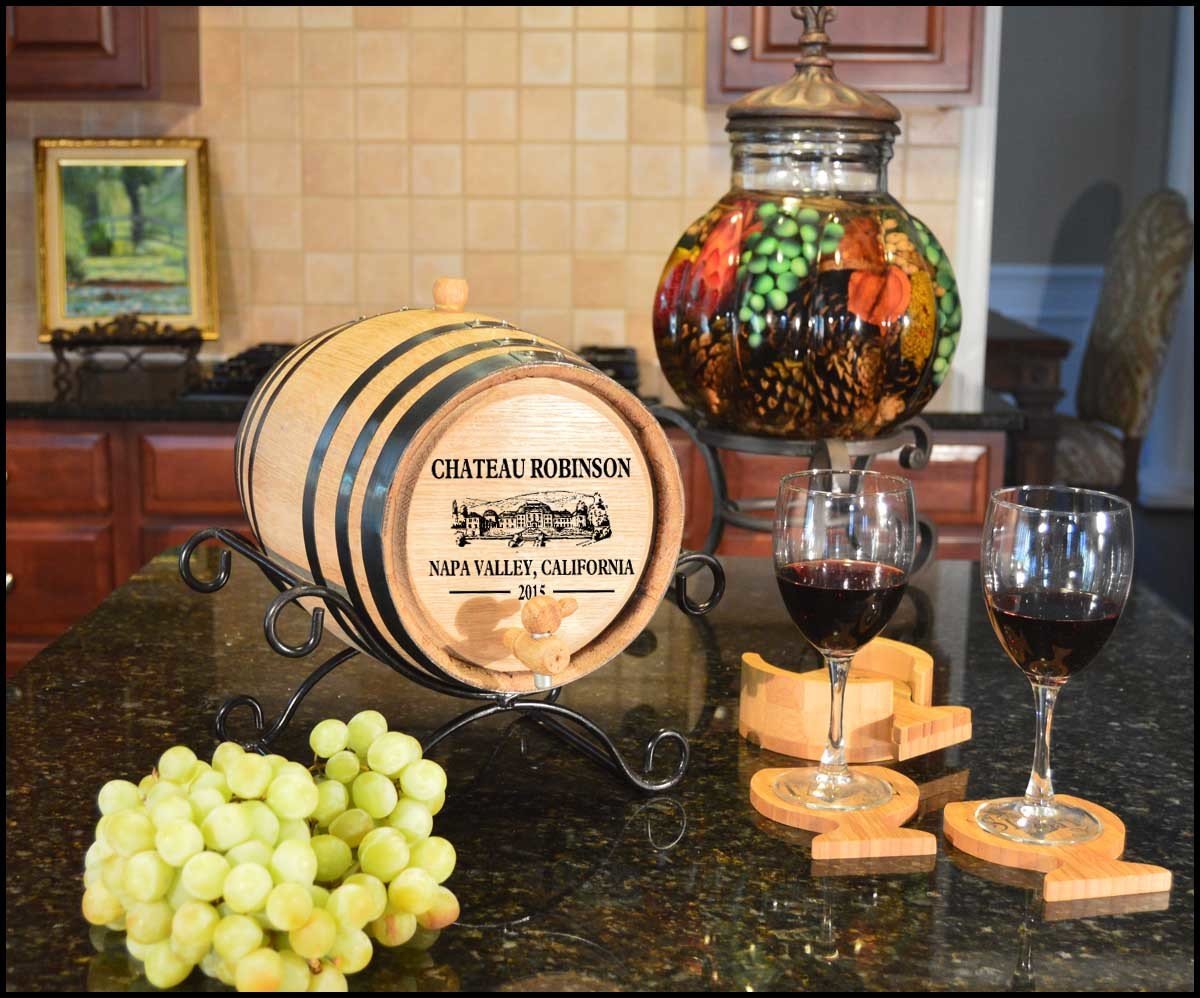 'Chateau Robinson' Oak Barrel With Stand- Personalized-Aging Barrel-1000 Oaks Barrel-Top Notch Gift Shop