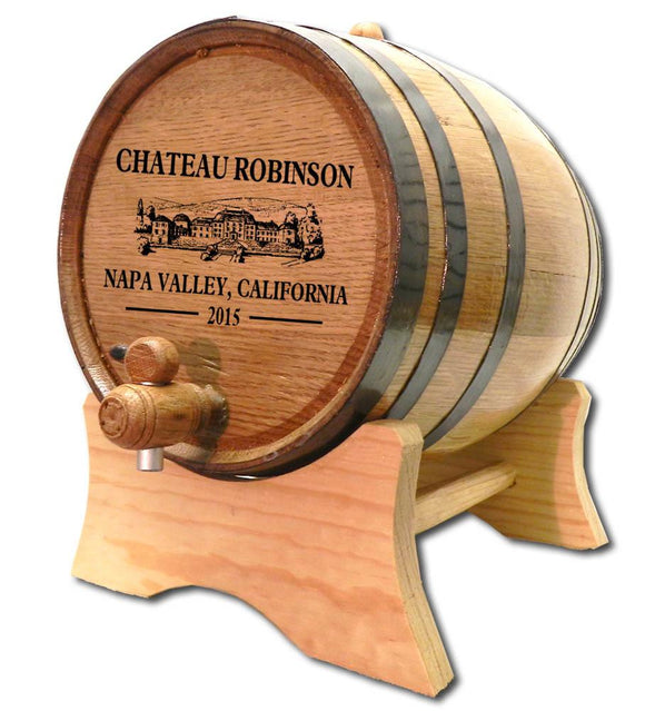 'Chateau Robinson' Oak Barrel With Stand- Personalized-Aging Barrel-1000 Oaks Barrel-Top Notch Gift Shop