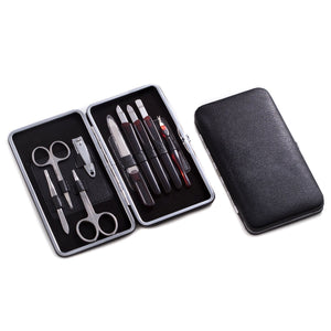 Mens 9 Piece Manicure Set In Black Leather Case-Manicure Set-Bey-Berk-Top Notch Gift Shop